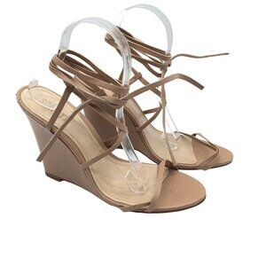 Schutz Womens Deonne Beige Leather Strappy Wedge Heel Sandals Size 10.5B